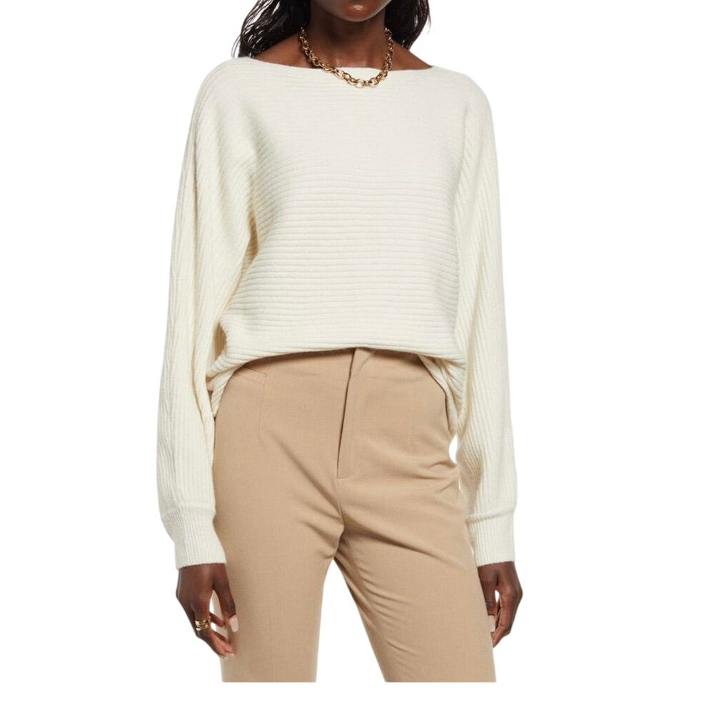 Open Edit Nordstrom Ribbed Dolman Sleeve Cotton Blend Sweater NWT sz XLarge